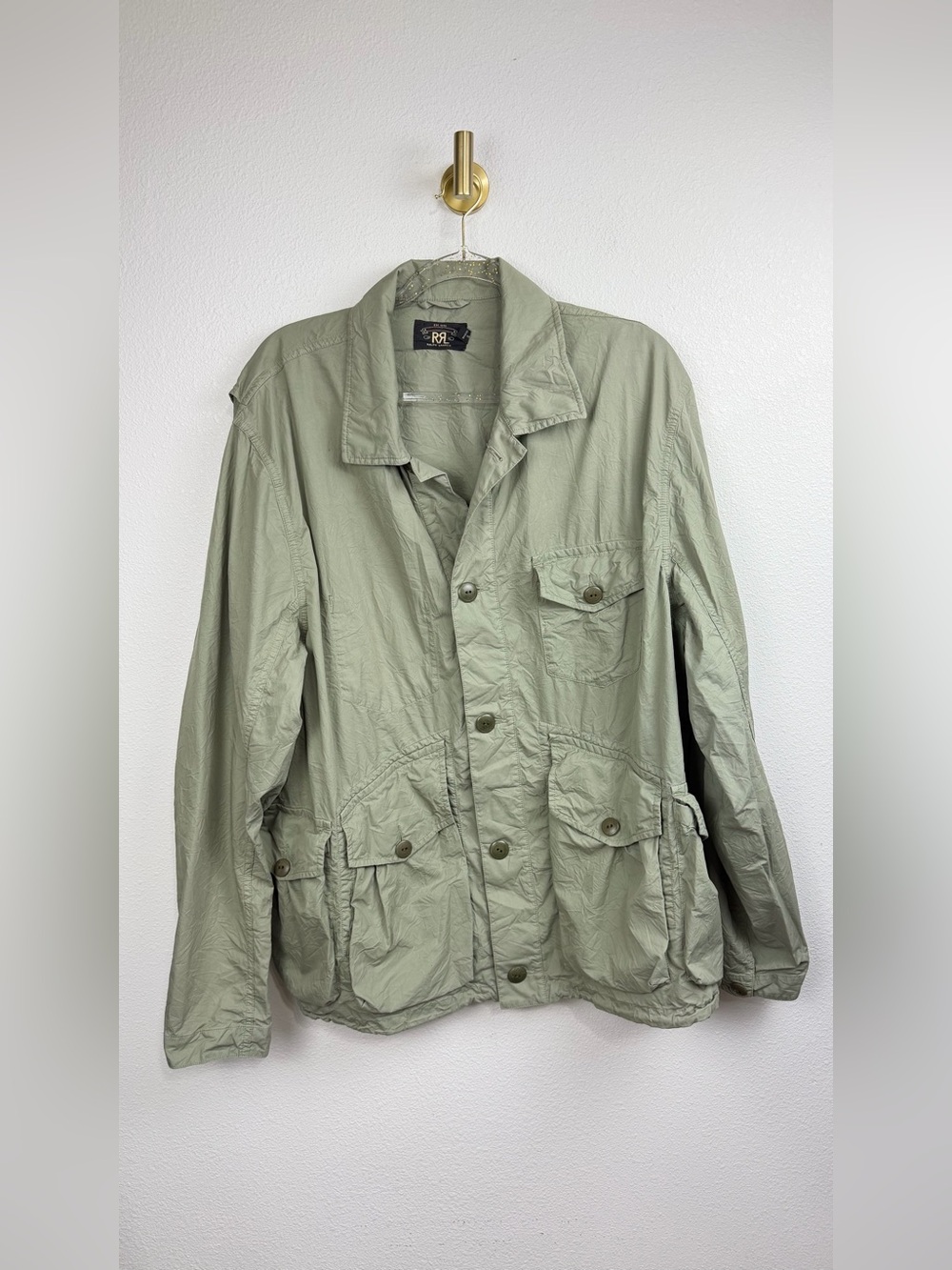 RRL Ralph Lauren Cotton Green Field Jacket Button Front Pockets Collared XL